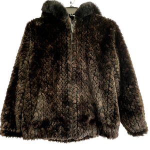 Gallery Womens Large Faux Fur Hooded Winter Coat Jacket Dark Brown Soft Cozy